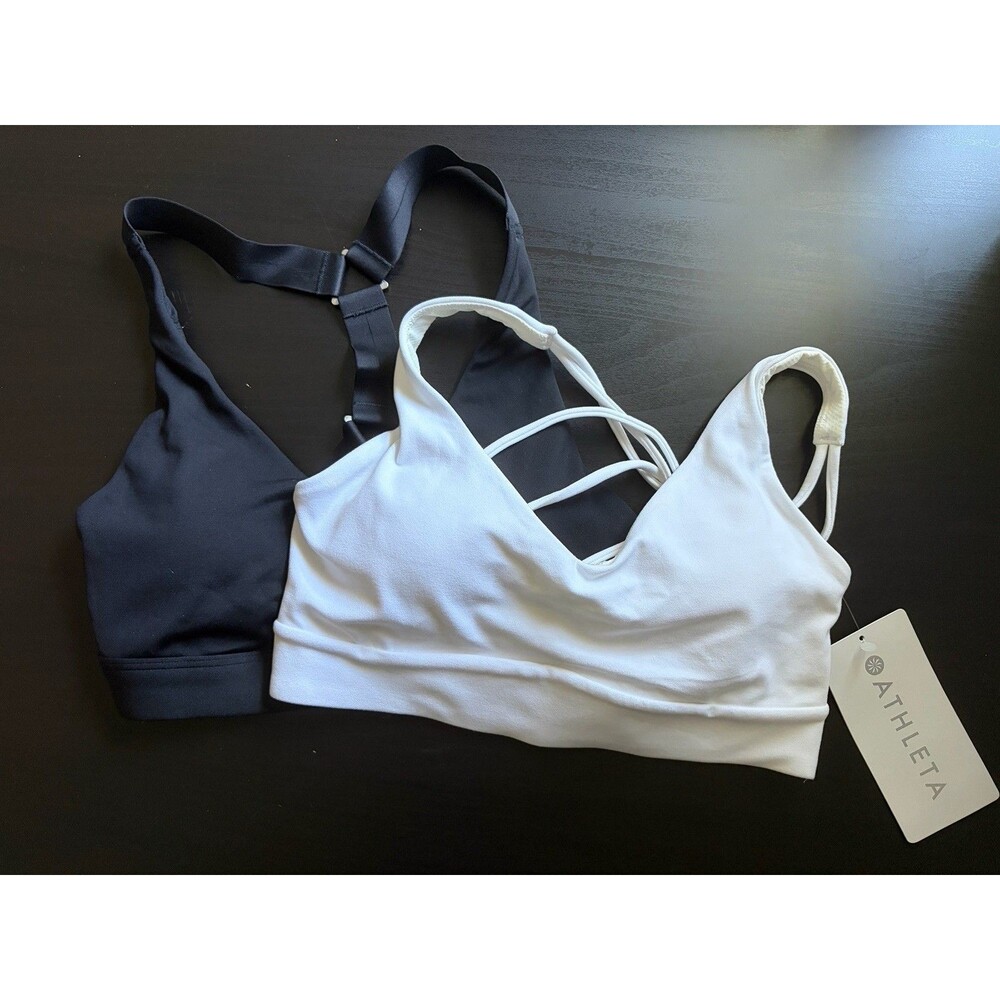 Athleta XS Sports Bra Bundle 2 pc NWT Solace NWOT Advance Black White Powervita